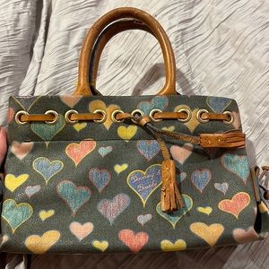 Vintage Dooney and Bourke purse. Black with rainbow hearts.